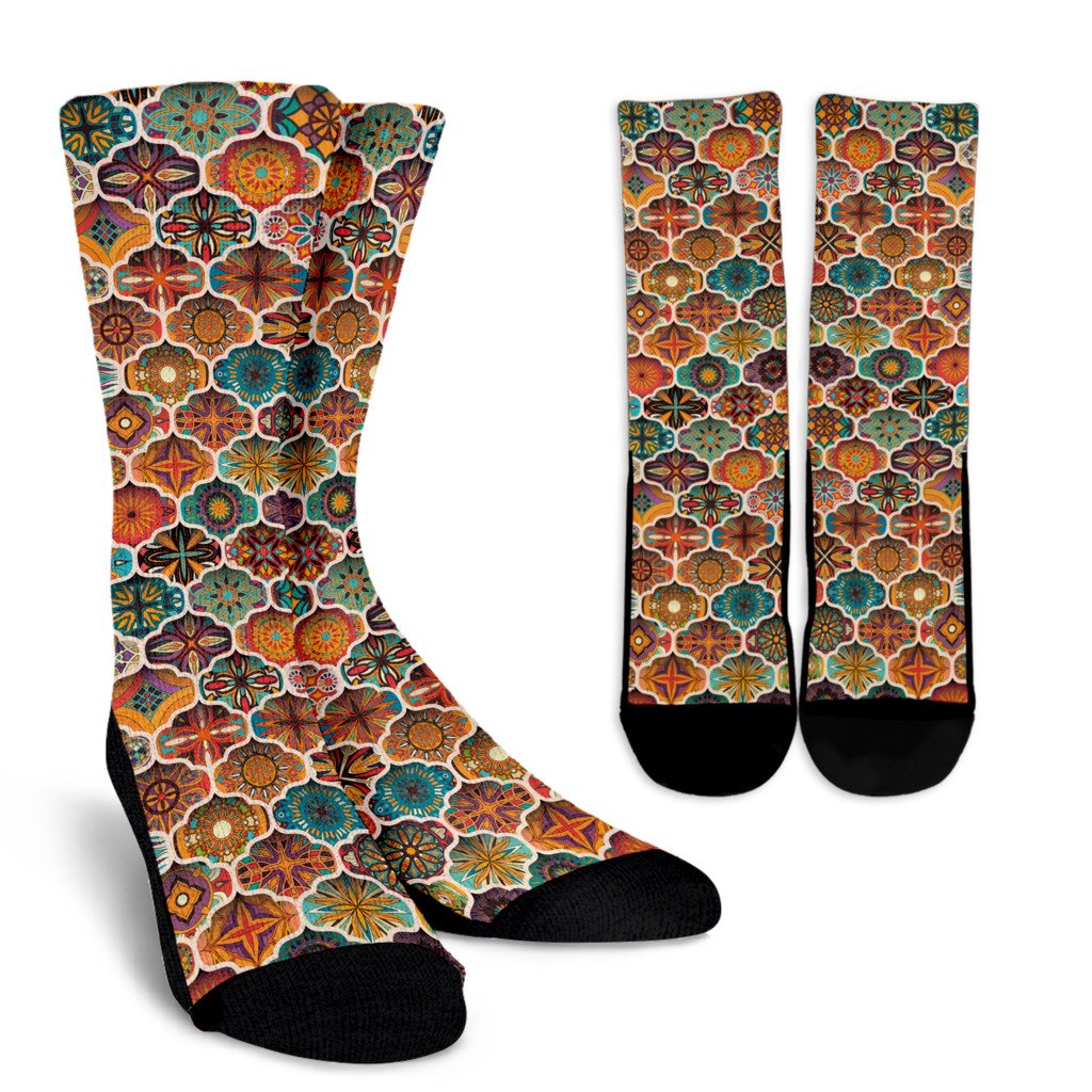 Ethnic Mandala Bohemian Pattern Print Crew Socks