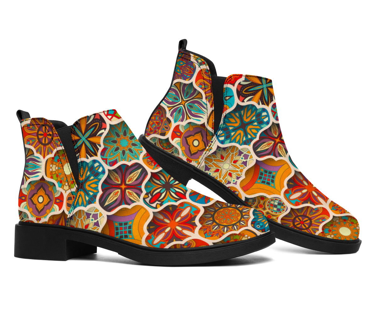 Ethnic Mandala Bohemian Pattern Print Flat Ankle Boots