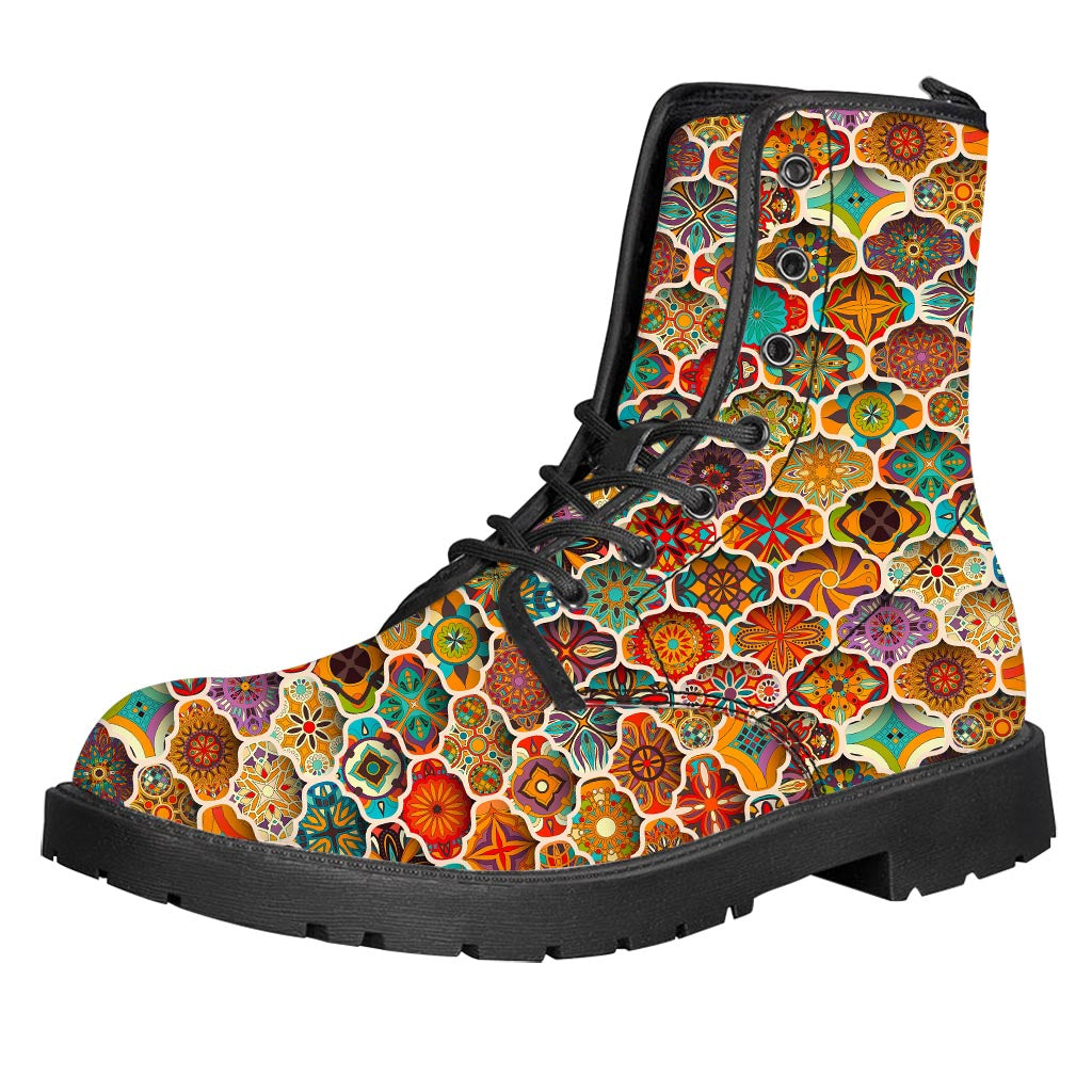 Ethnic Mandala Bohemian Pattern Print Leather Boots