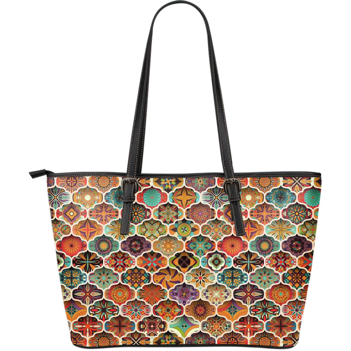 Ethnic Mandala Bohemian Pattern Print Leather Tote Bag