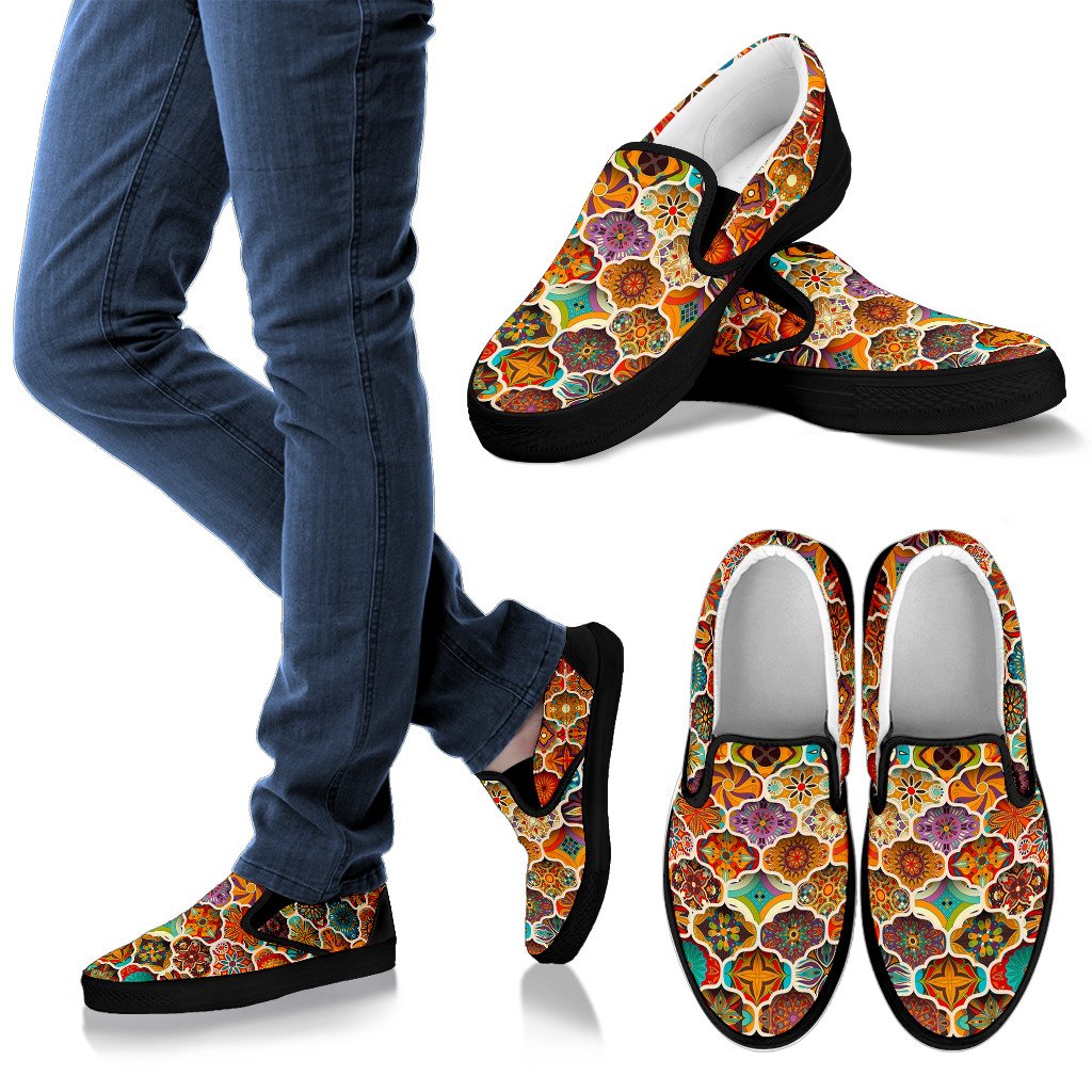 Ethnic Mandala Bohemian Pattern Print Men's Slip On Shoes