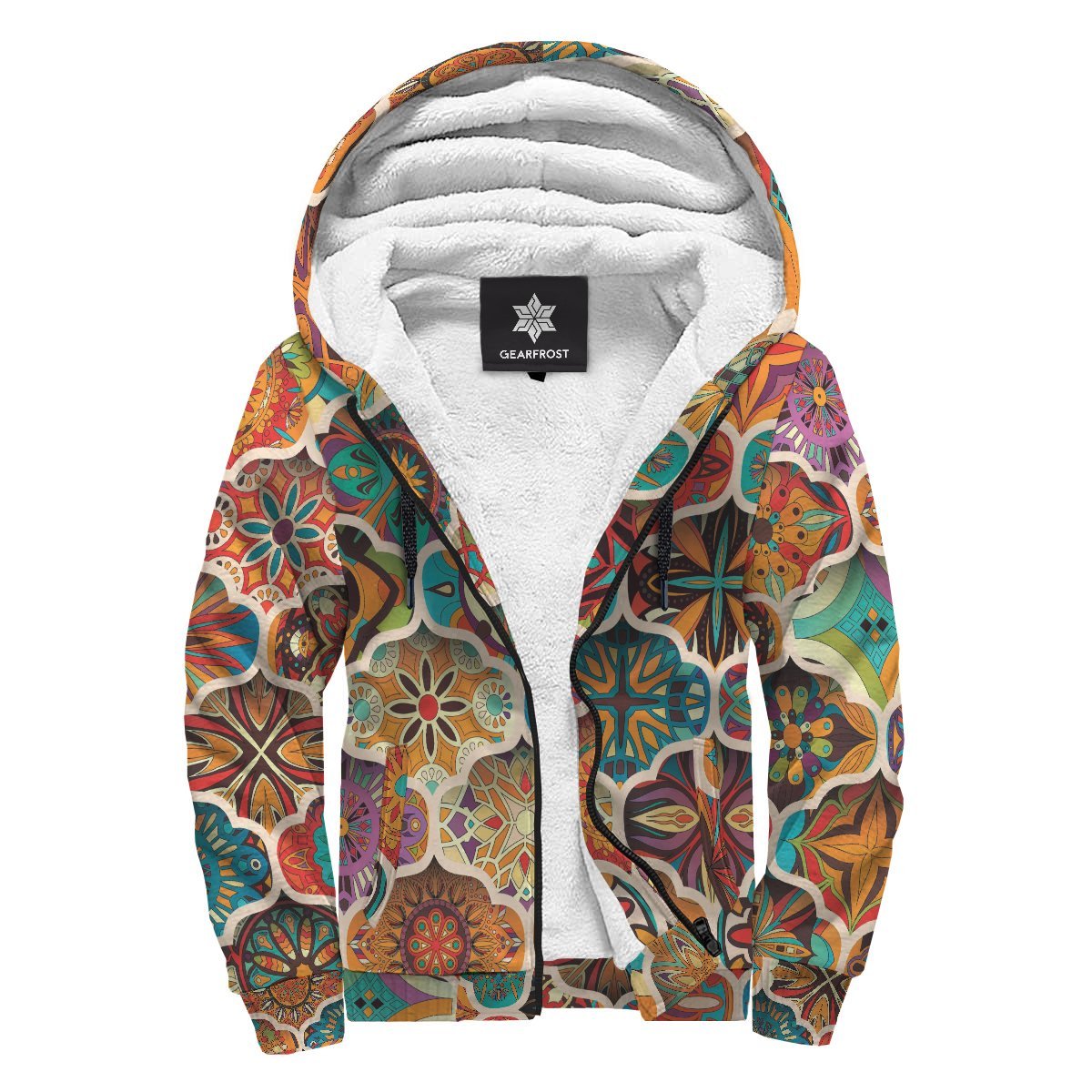 Ethnic Mandala Bohemian Pattern Print Sherpa Lined Fleece Hoodie