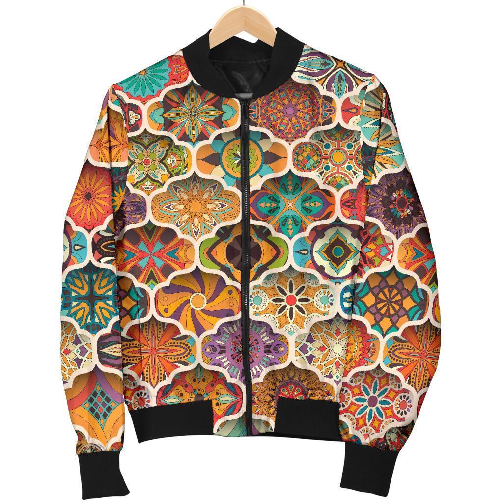 Ethnic Mandala Bohemian Pattern Print Women's Bomber Jacket