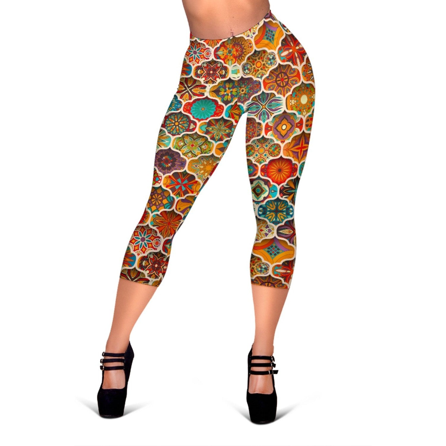 Ethnic Mandala Bohemian Pattern Print Women's Capri Leggings