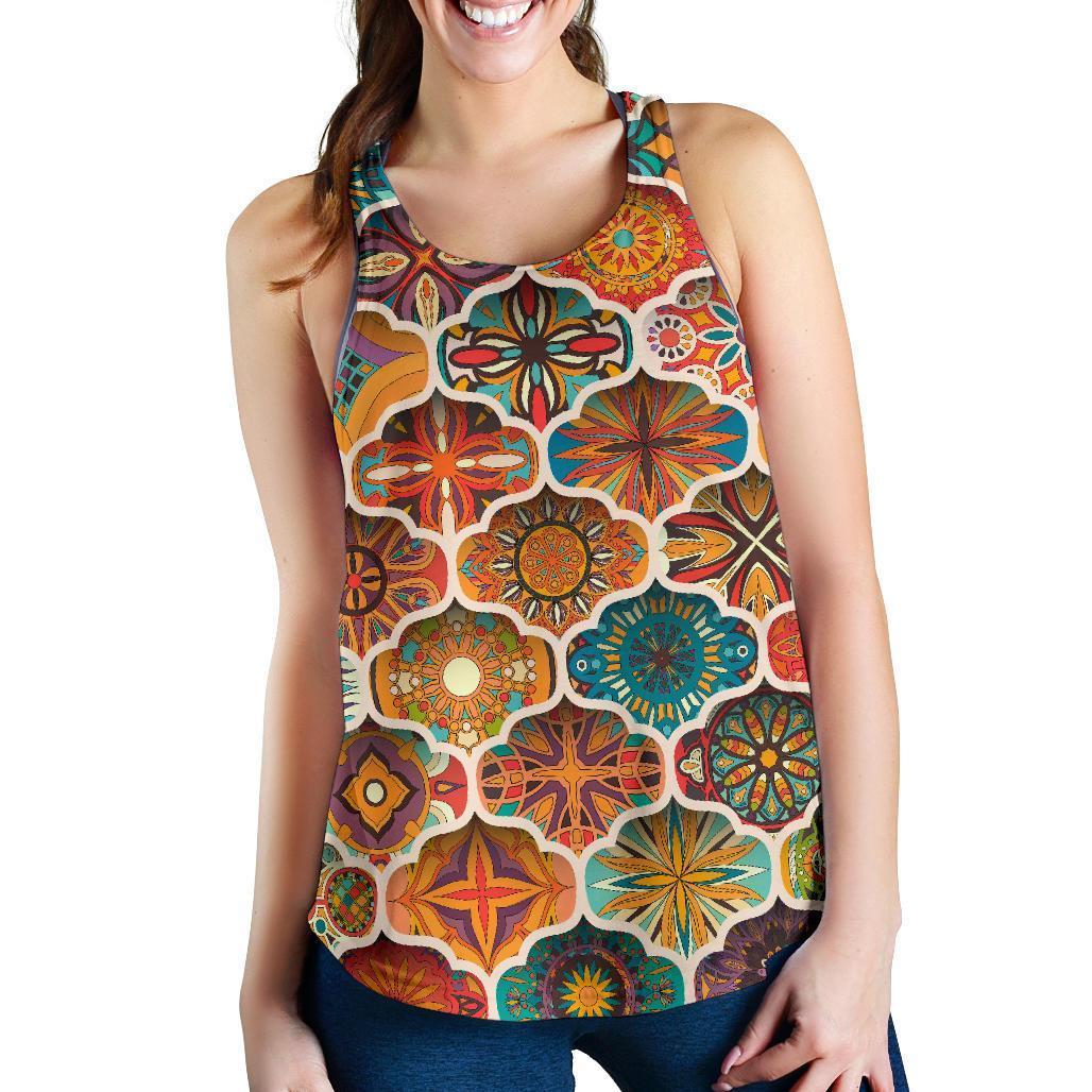 Ethnic Mandala Bohemian Pattern Print Women's Racerback Tank Top