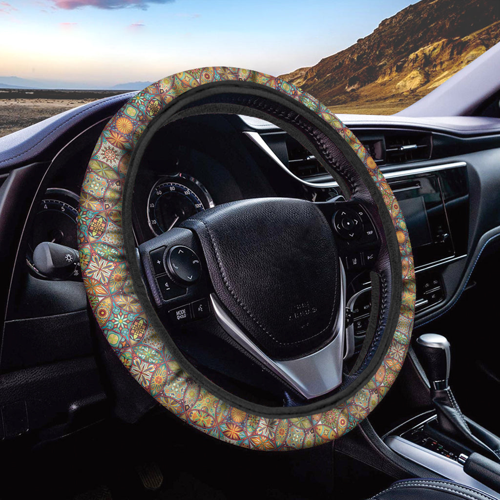 Ethnic Mandala Patchwork Pattern Print Car Steering Wheel Cover