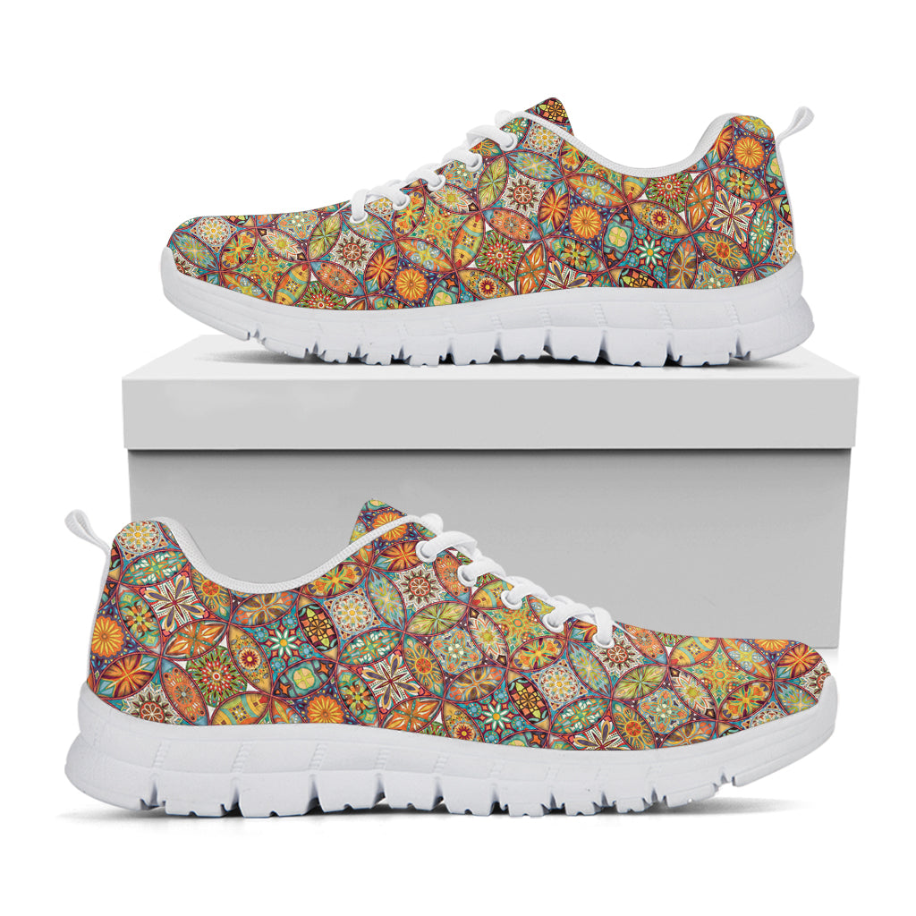 Ethnic Mandala Patchwork Pattern Print White Sneakers