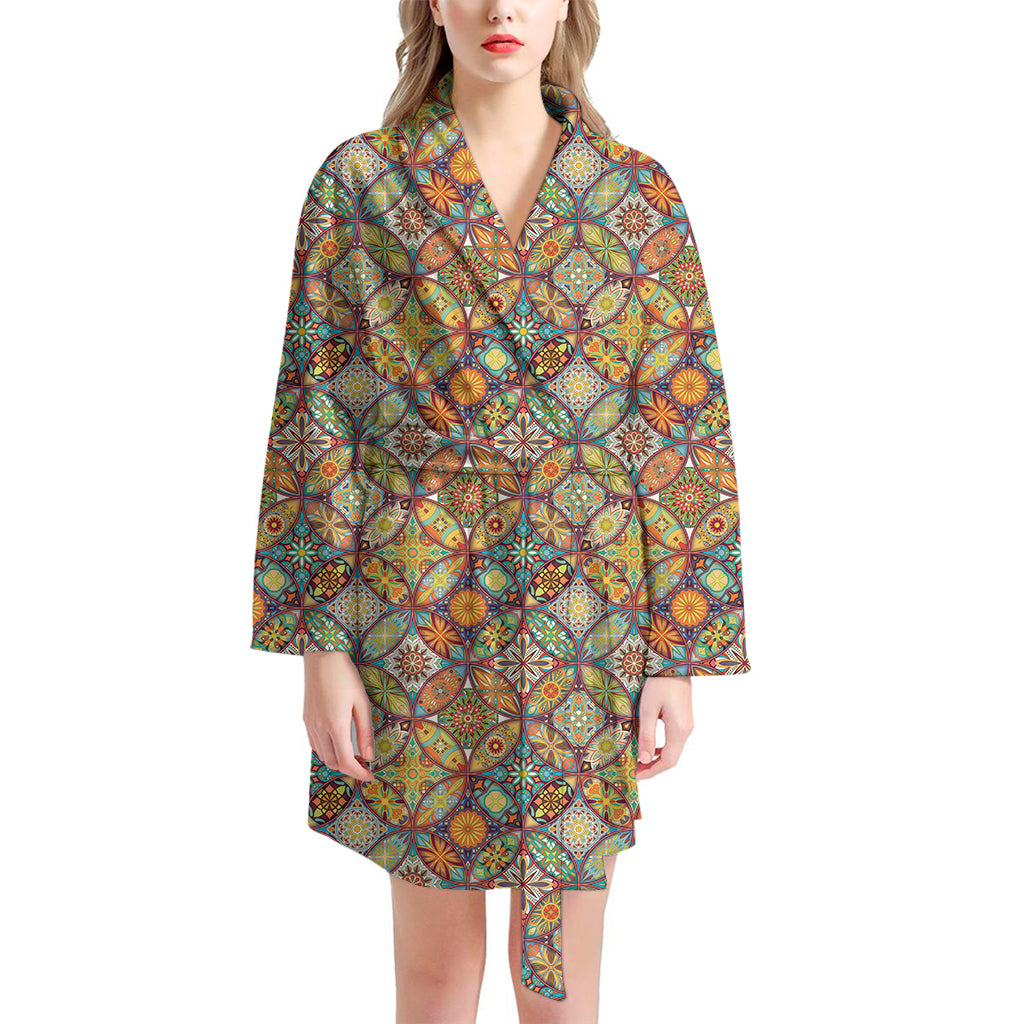 Ethnic Mandala Patchwork Pattern Print Women's Bathrobe