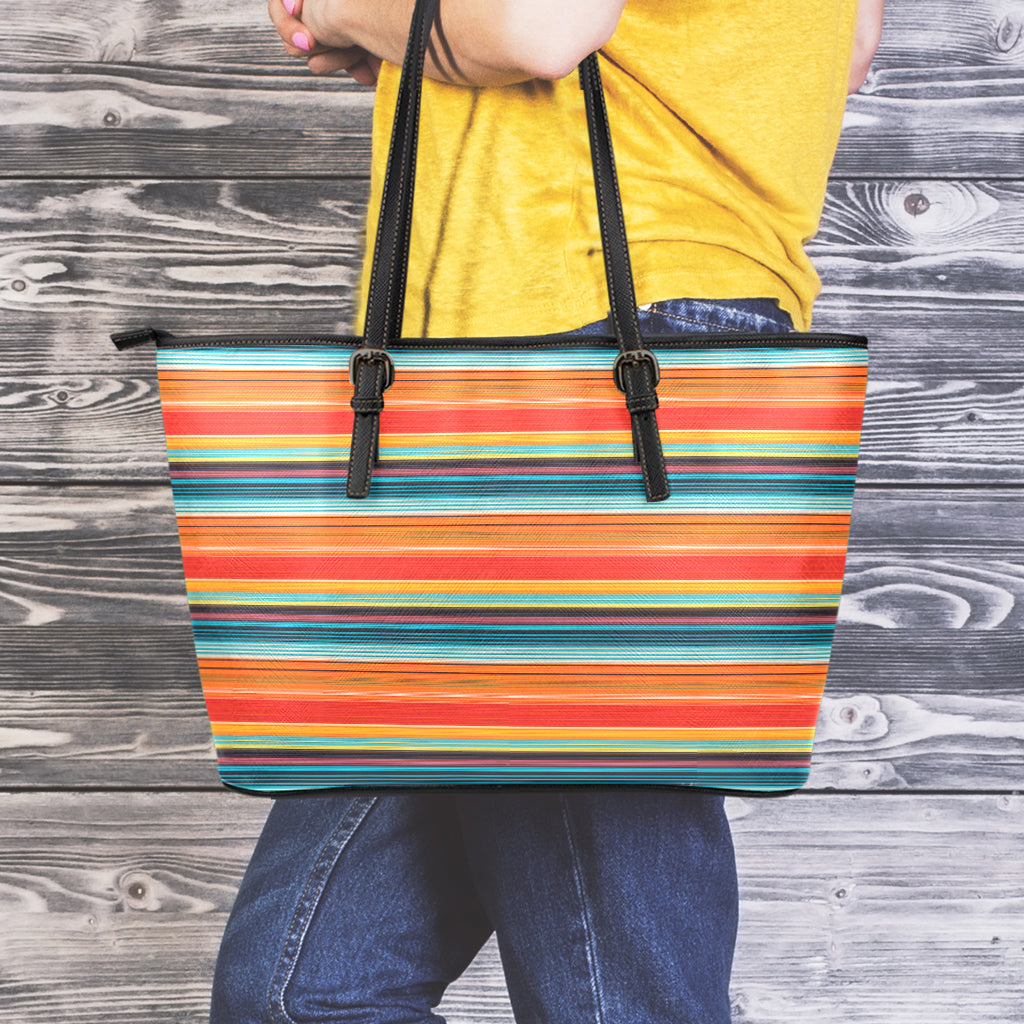 Ethnic Mexican Blanket Pattern Print Leather Tote Bag