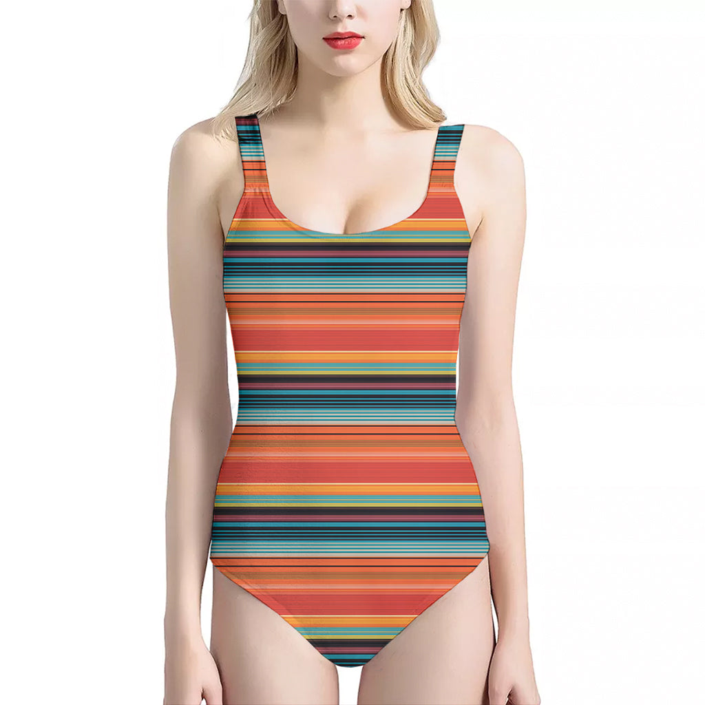 Ethnic Mexican Blanket Pattern Print One Piece Halter Neck Swimsuit