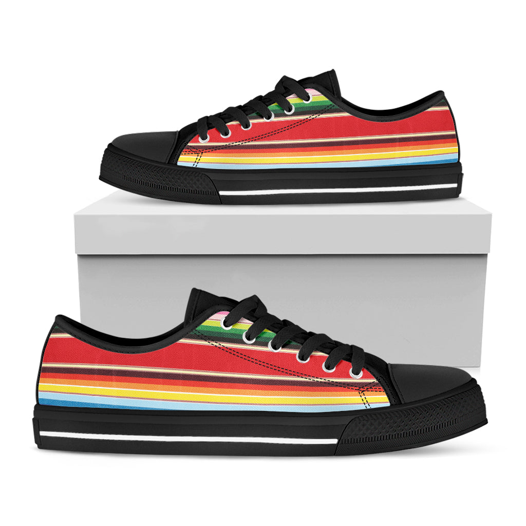 Ethnic Mexican Blanket Stripe Print Black Low Top Shoes