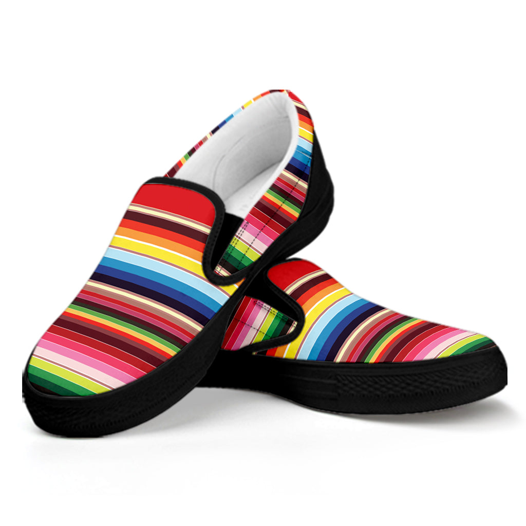 Ethnic Mexican Blanket Stripe Print Black Slip On Shoes