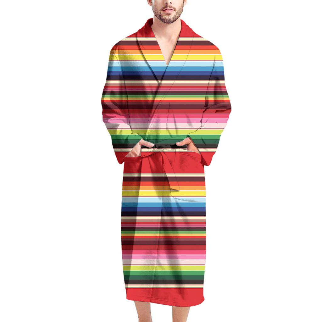 Ethnic Mexican Blanket Stripe Print Men's Bathrobe