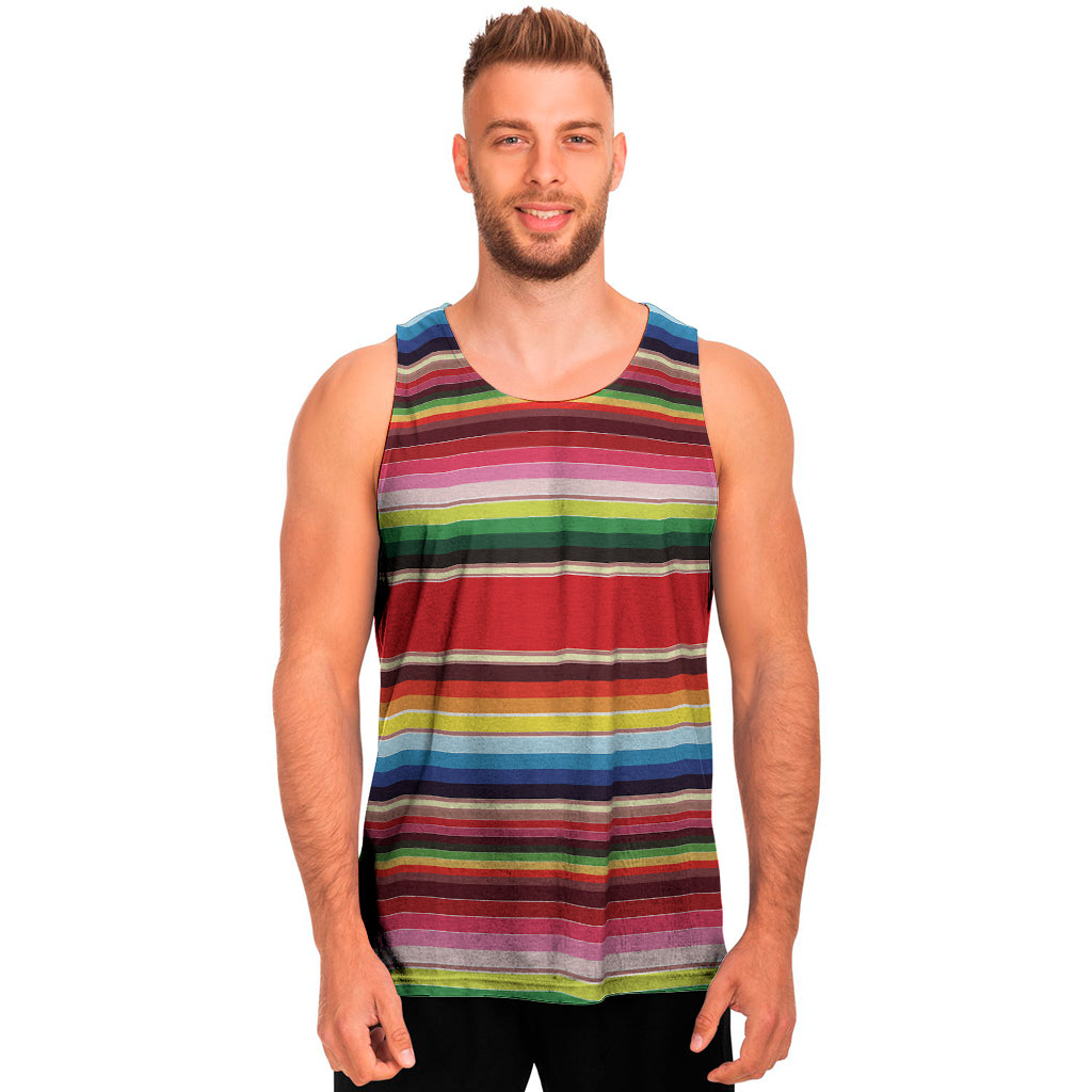 Ethnic Mexican Blanket Stripe Print Men's Tank Top