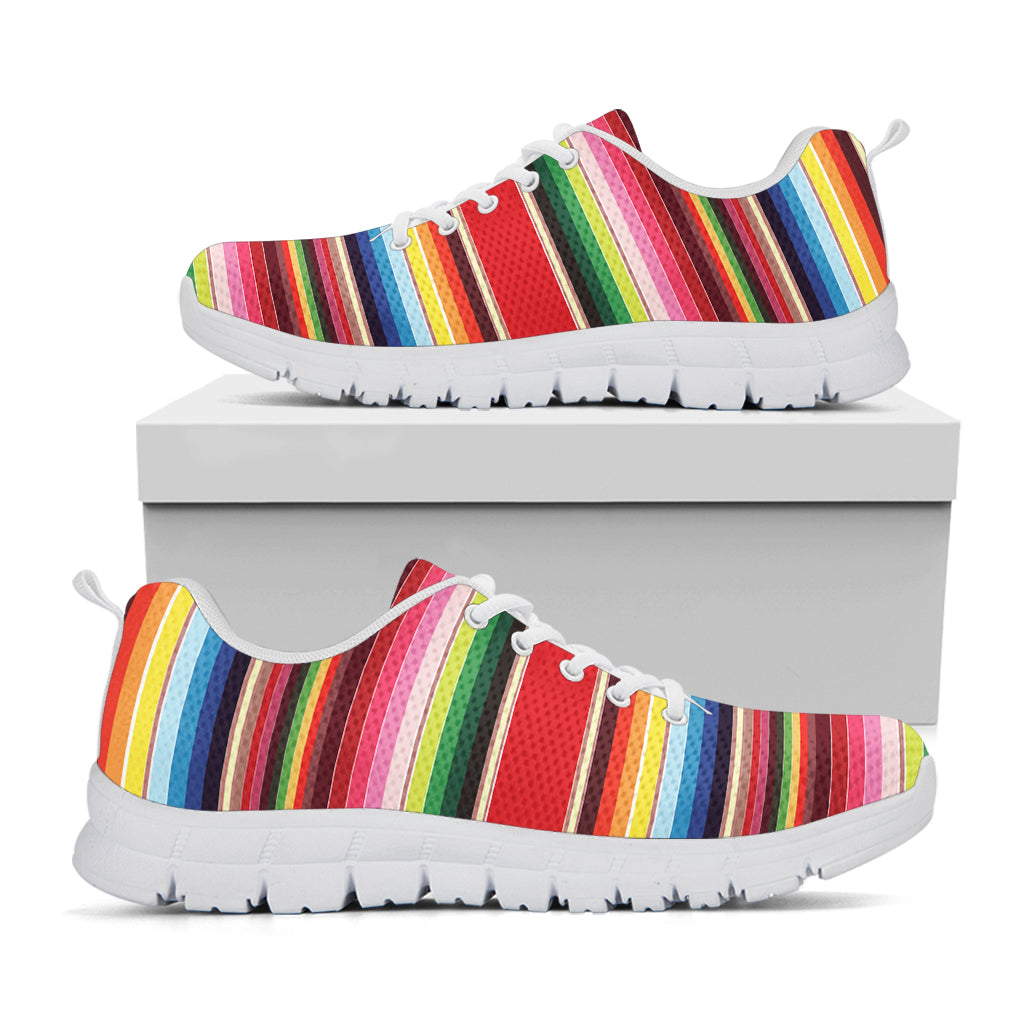 Ethnic Mexican Blanket Stripe Print White Sneakers