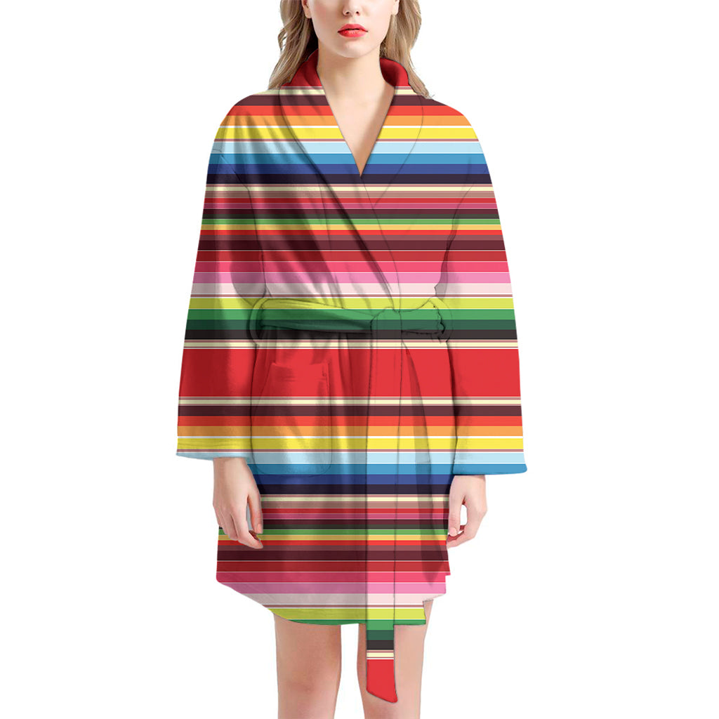 Ethnic Mexican Blanket Stripe Print Women's Bathrobe