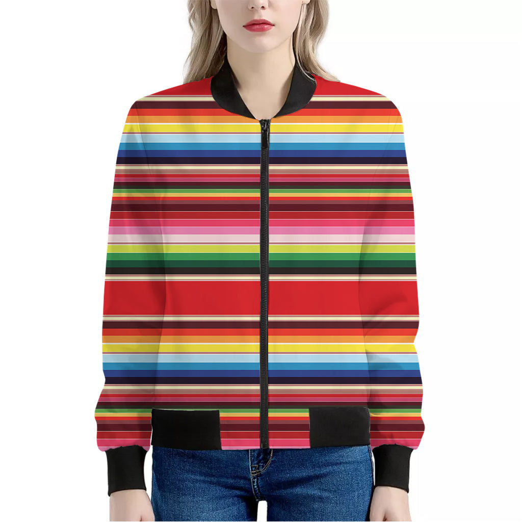 Ethnic Mexican Blanket Stripe Print Women's Bomber Jacket