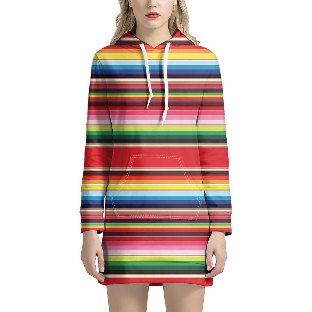 Ethnic Mexican Blanket Stripe Print Women's Pullover Hoodie Dress