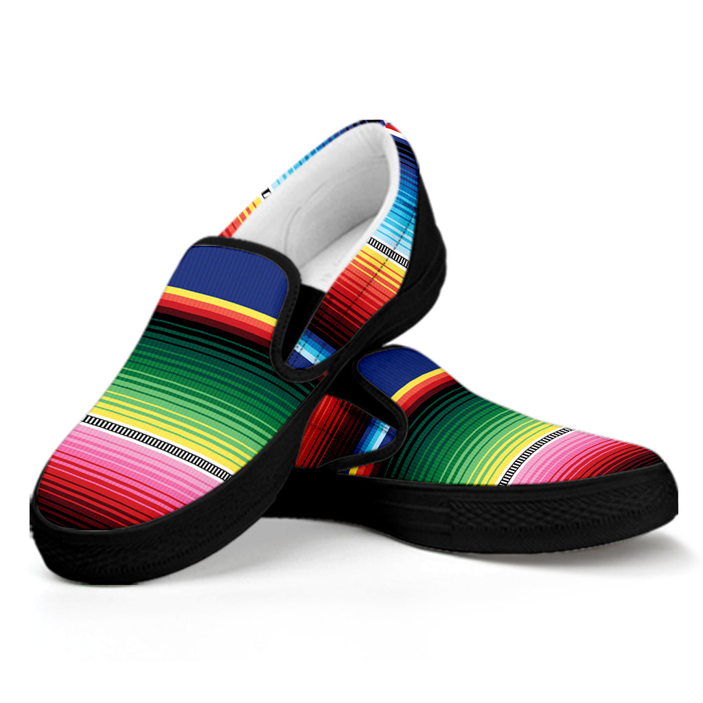 Ethnic Mexican Serape Pattern Print Black Slip On Shoes