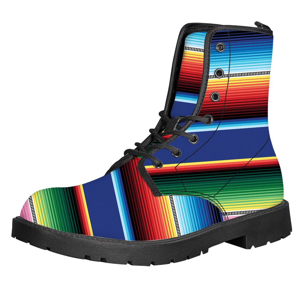 Ethnic Mexican Serape Pattern Print Leather Boots