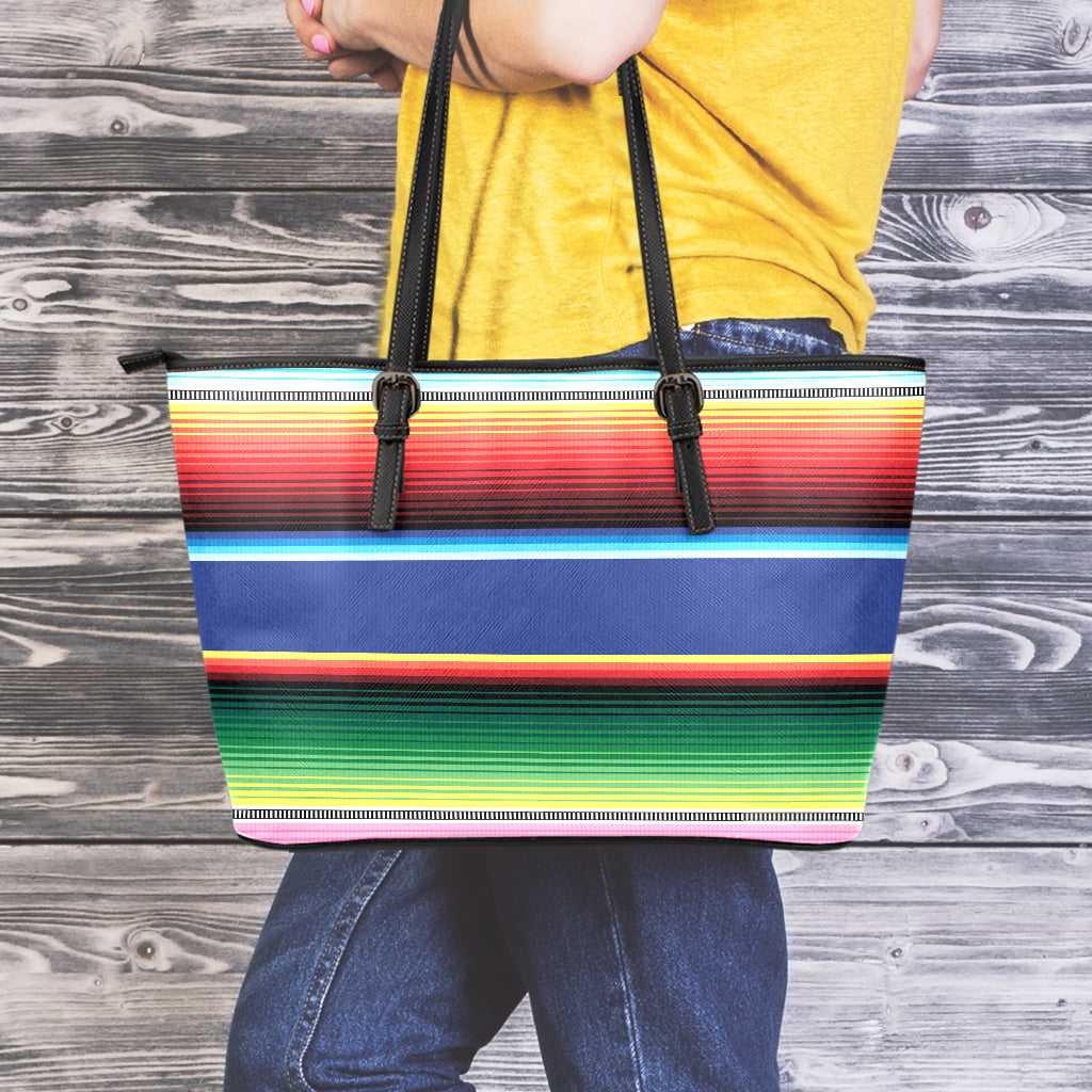 Ethnic Mexican Serape Pattern Print Leather Tote Bag