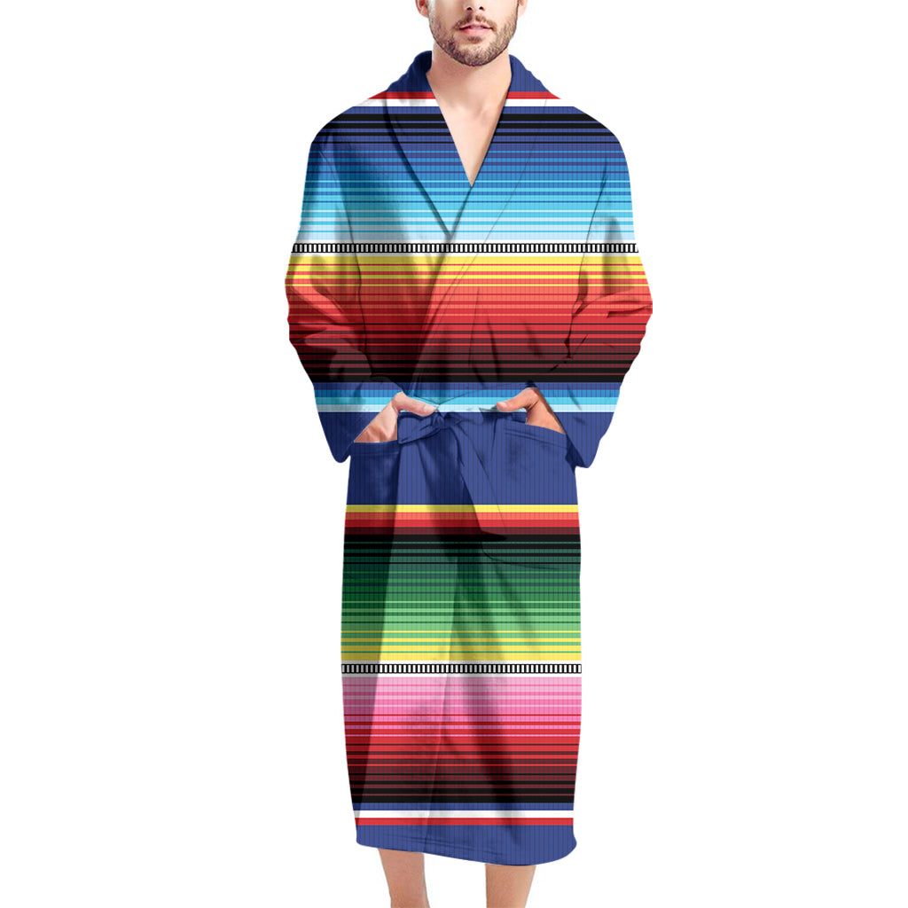 Ethnic Mexican Serape Pattern Print Men's Bathrobe