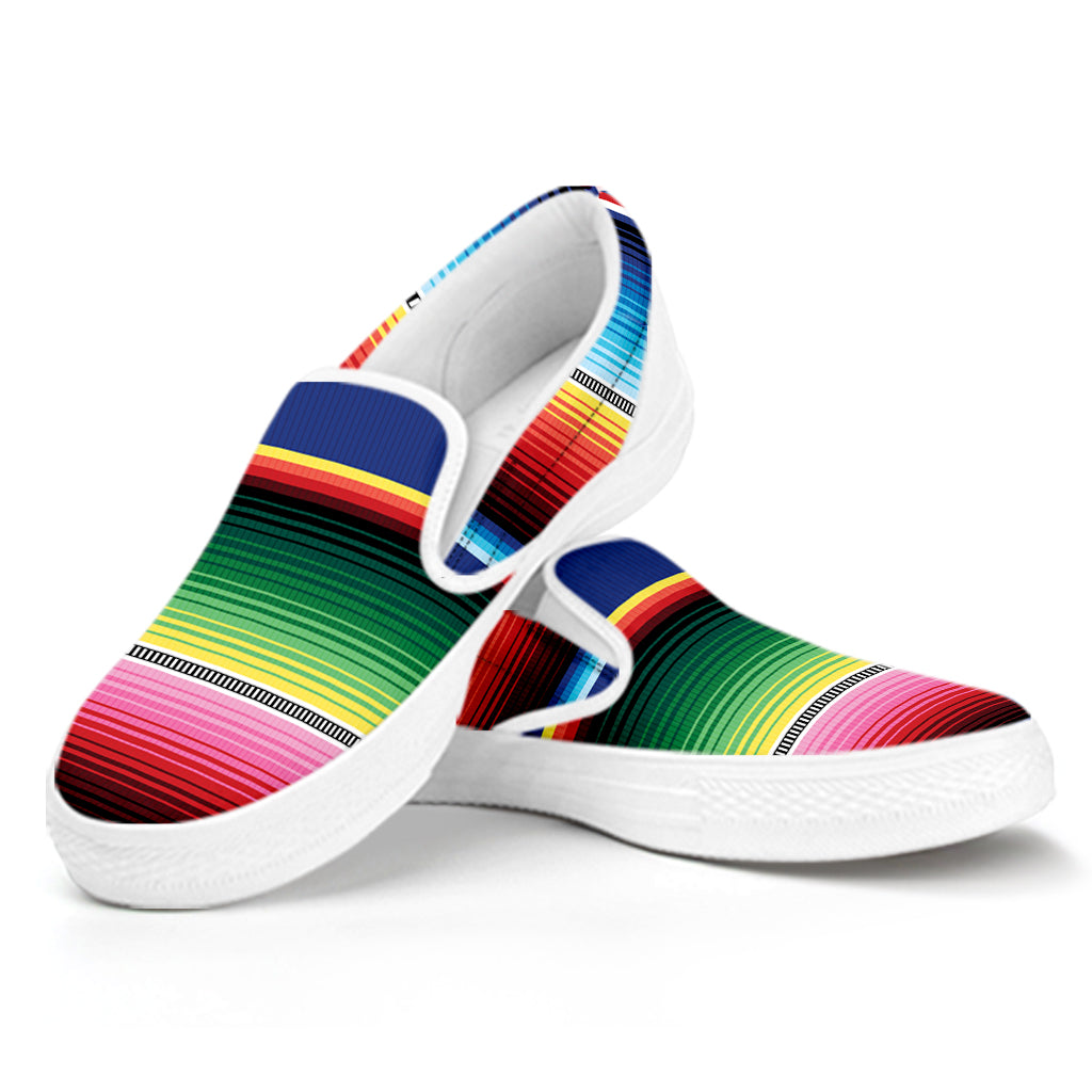 Ethnic Mexican Serape Pattern Print White Slip On Shoes