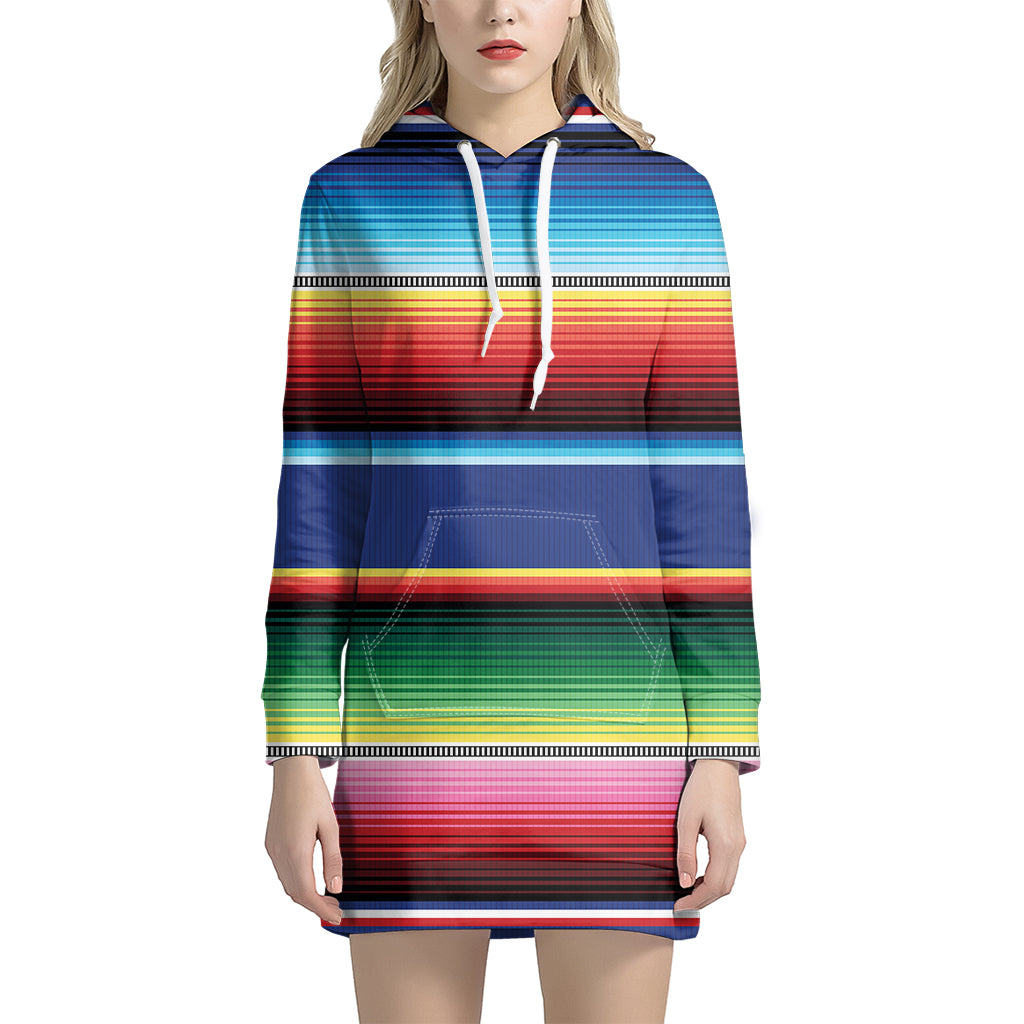 Ethnic Mexican Serape Pattern Print Women's Pullover Hoodie Dress