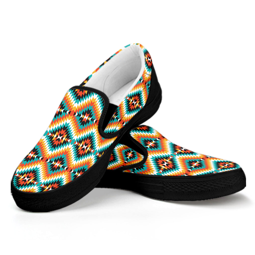 Ethnic Native American Pattern Print Black Slip On Shoes