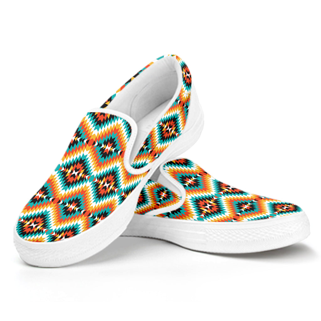 Ethnic Native American Pattern Print White Slip On Shoes