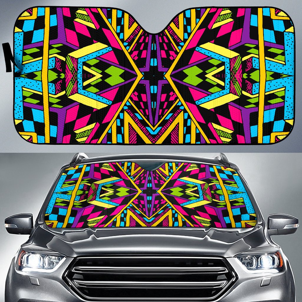 Ethnic Psychedelic Trippy Print Car Sun Shade