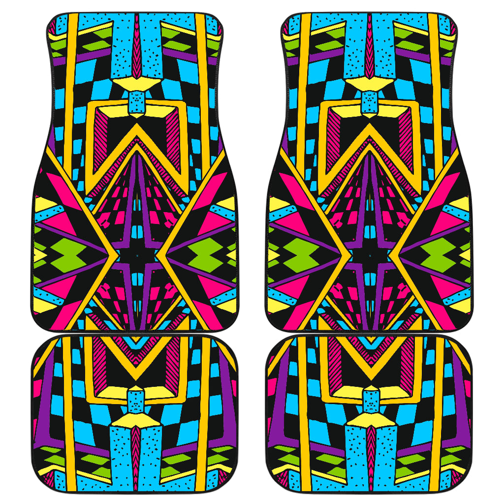 Ethnic Psychedelic Trippy Print Front and Back Car Floor Mats