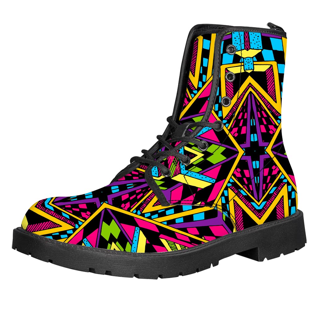 Ethnic Psychedelic Trippy Print Leather Boots