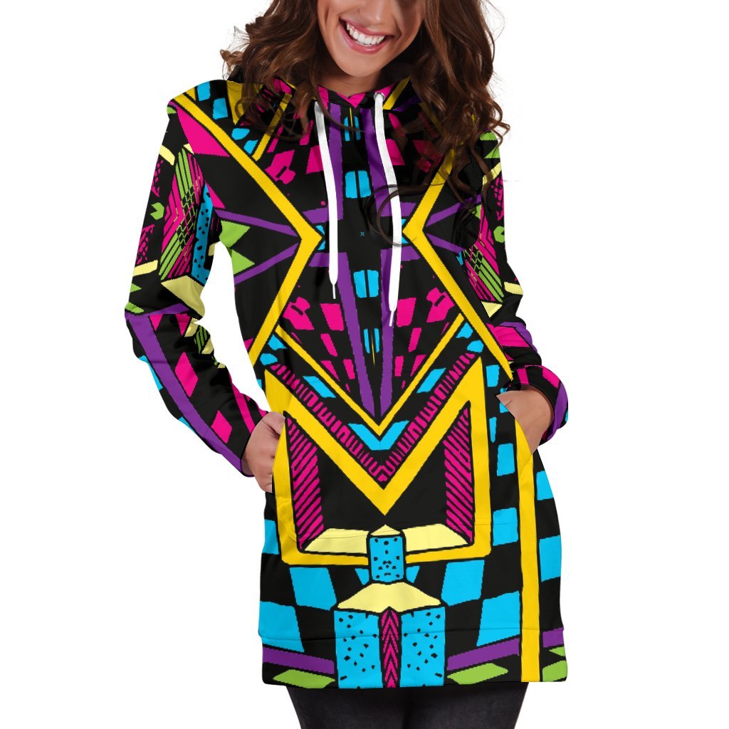 Ethnic Psychedelic Trippy Print Women's Pullover Hoodie Dress