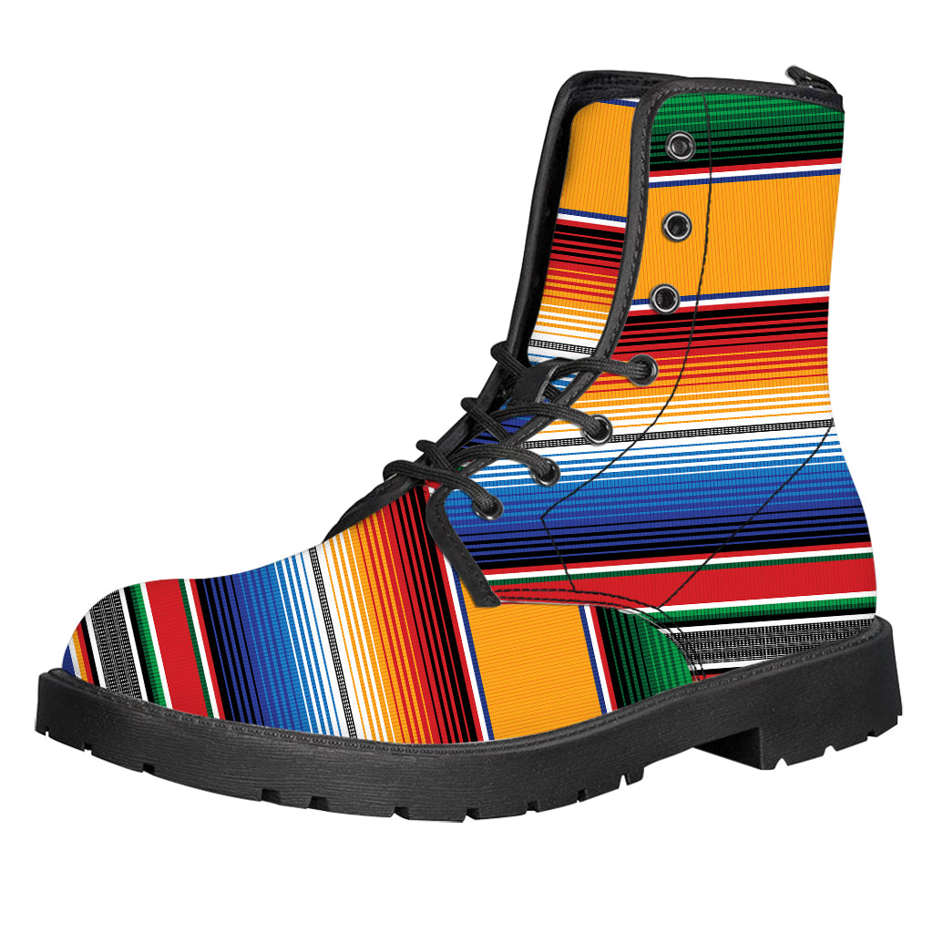 Ethnic Serape Blanket Stripe Print Leather Boots