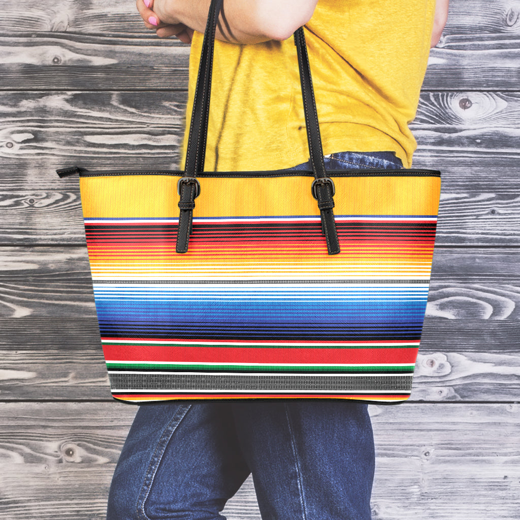 Ethnic Serape Blanket Stripe Print Leather Tote Bag