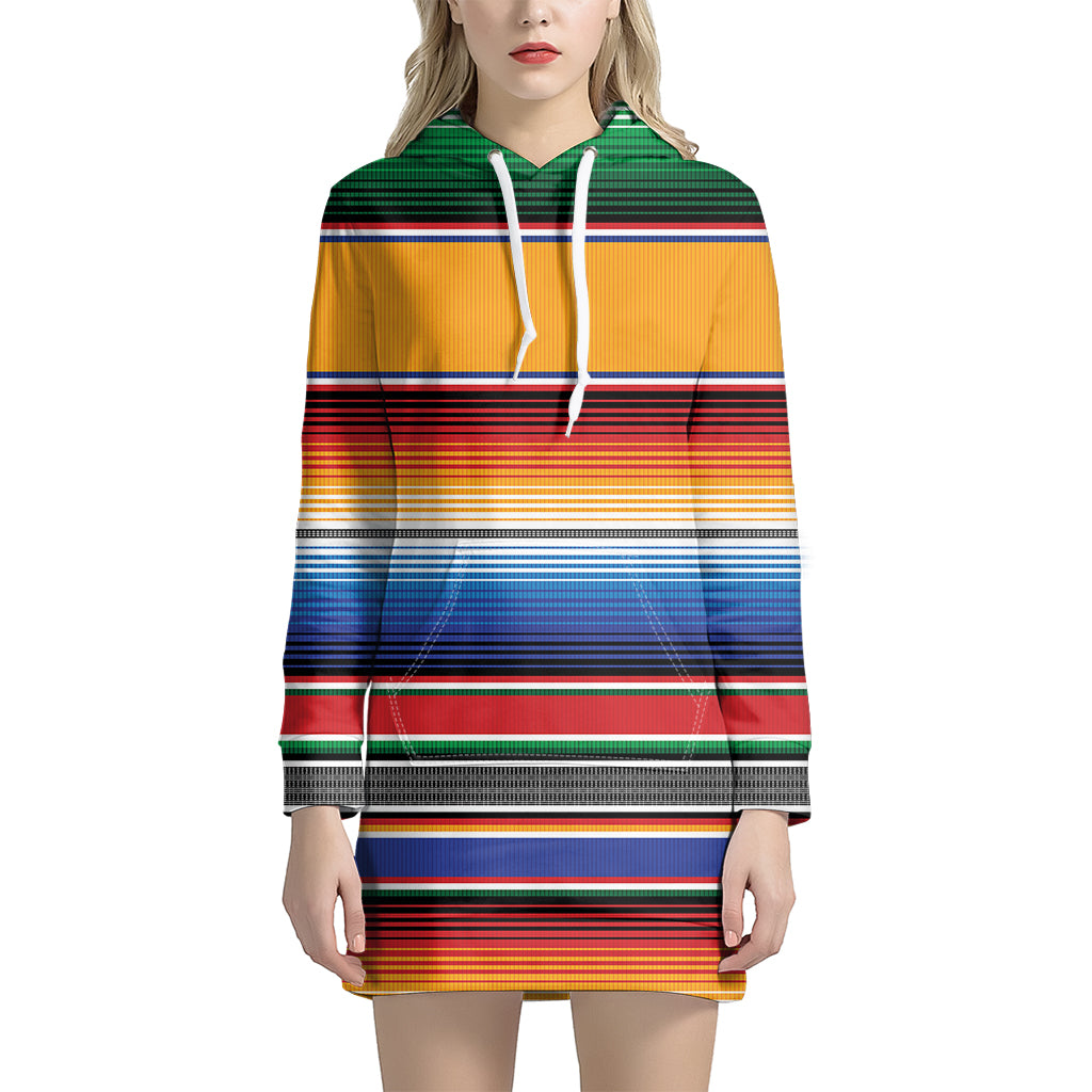 Ethnic Serape Blanket Stripe Print Women's Pullover Hoodie Dress