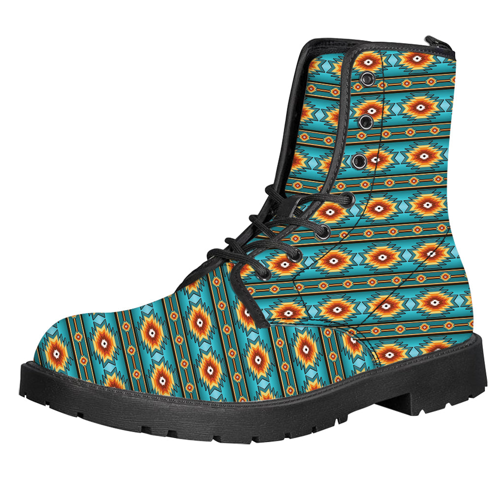 Ethnic Southwestern Navajo Pattern Print Leather Boots