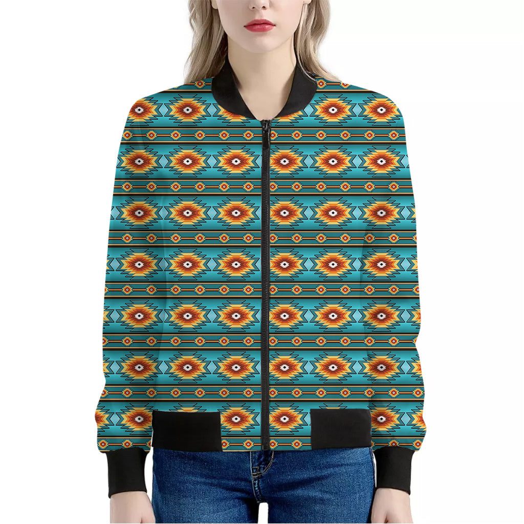 Ethnic Southwestern Navajo Pattern Print Women's Bomber Jacket