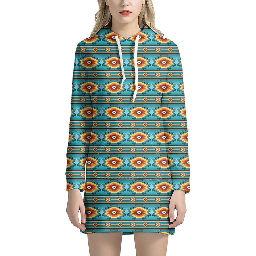 Ethnic Southwestern Navajo Pattern Print Women's Pullover Hoodie Dress