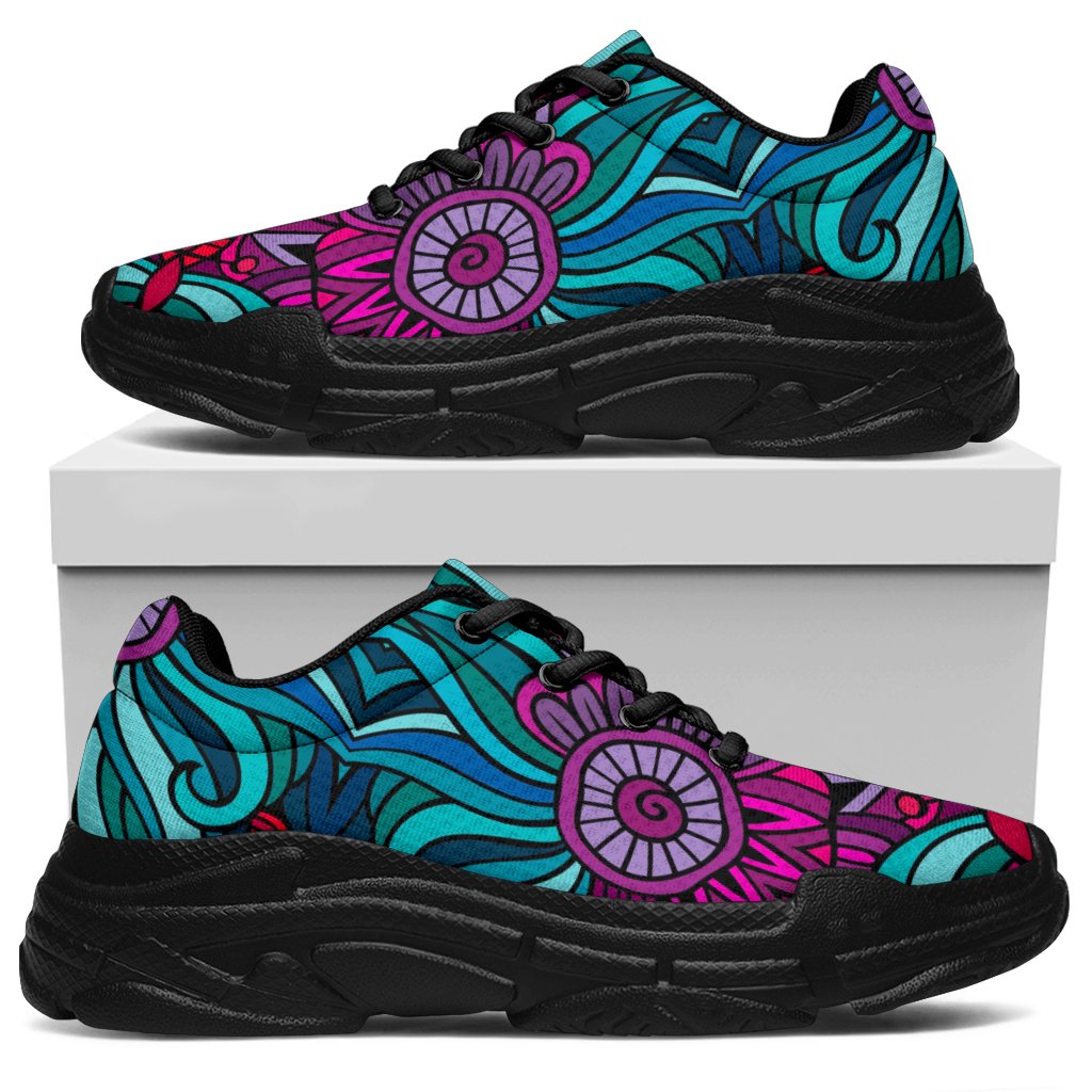 Ethnic Teal Bohemian Pattern Print Chunky Sneakers