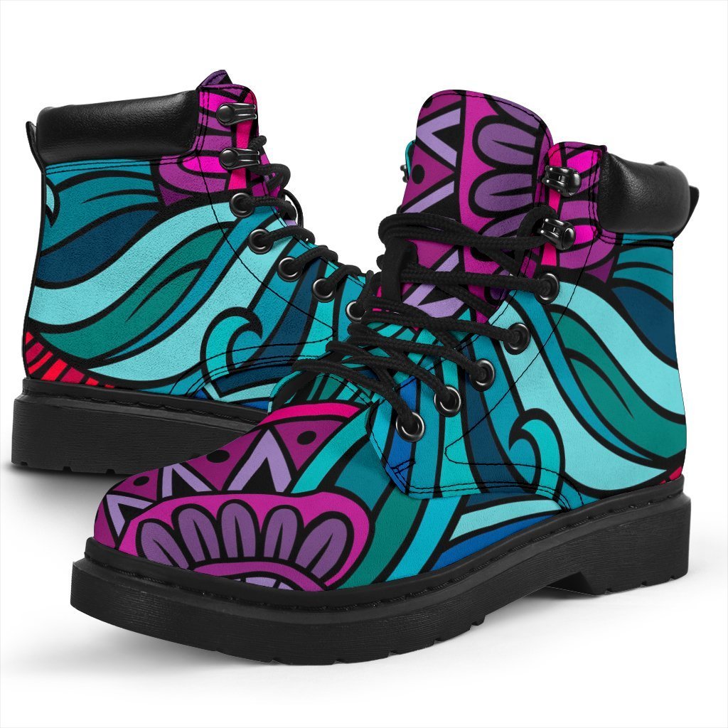 Ethnic Teal Bohemian Pattern Print Classic Boots