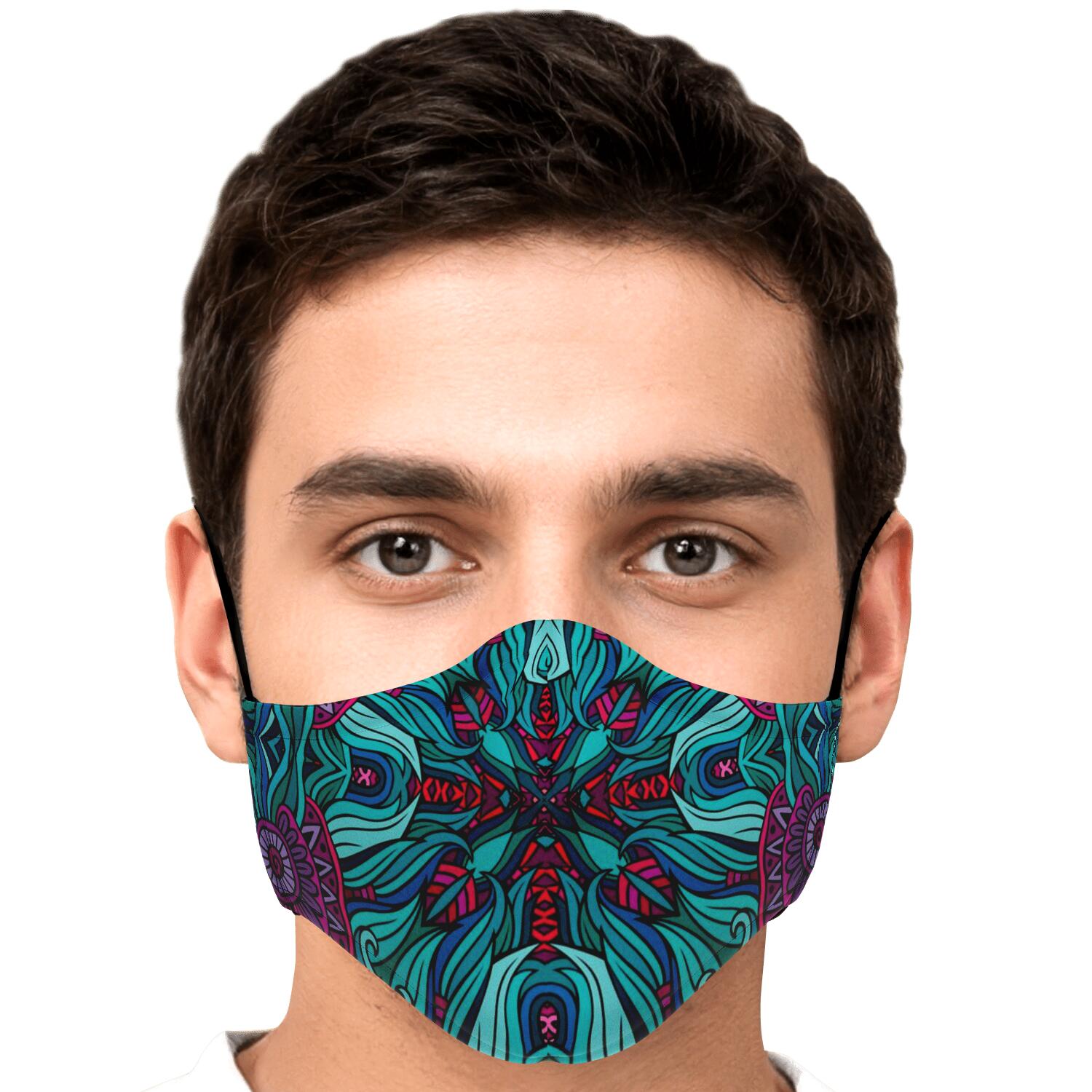 Ethnic Teal Bohemian Pattern Print Face Mask