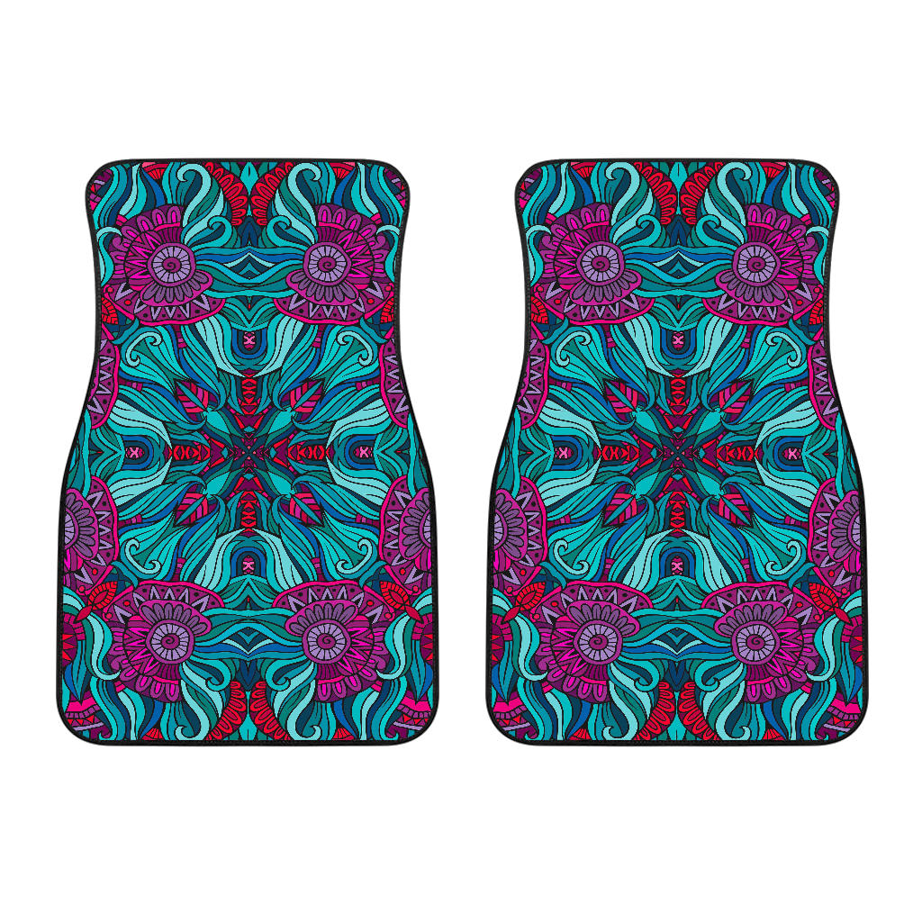 Ethnic Teal Bohemian Pattern Print Front Car Floor Mats