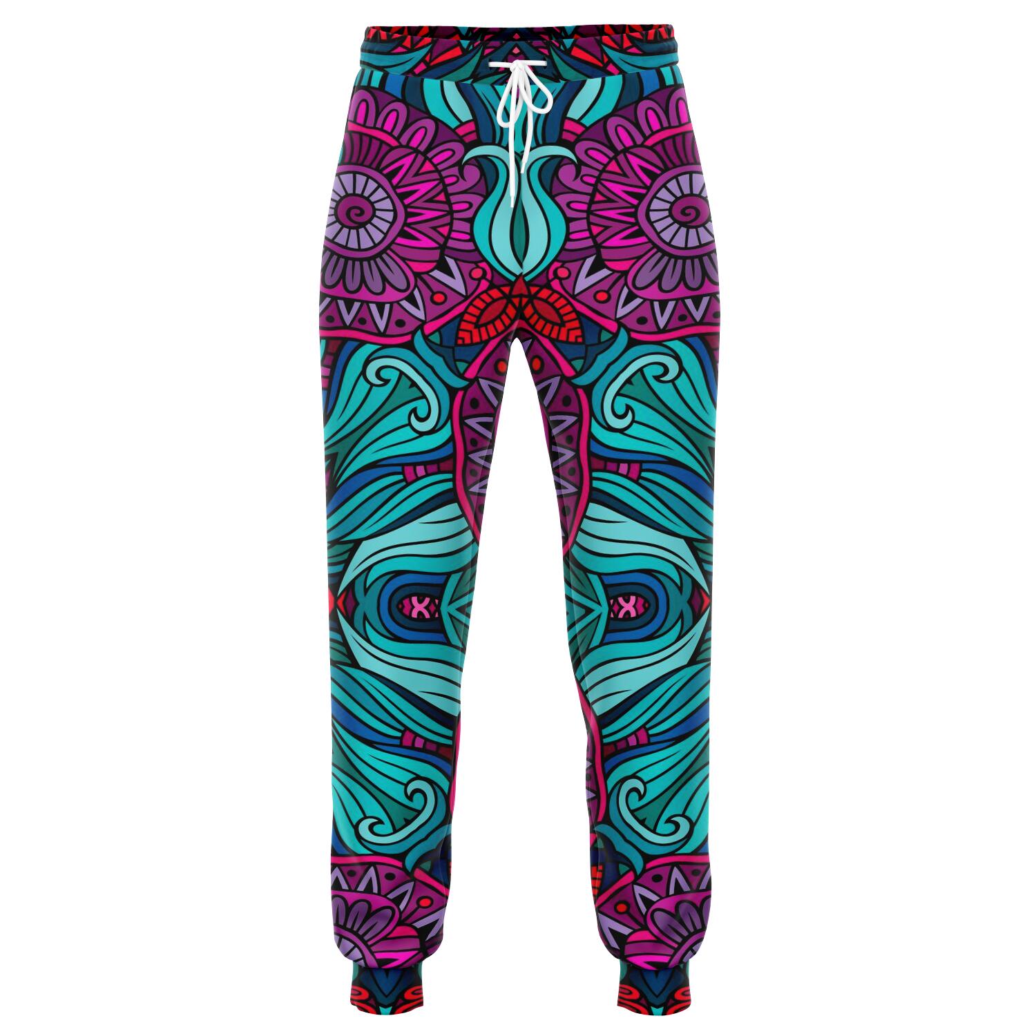 Ethnic Teal Bohemian Pattern Print Jogger Pants