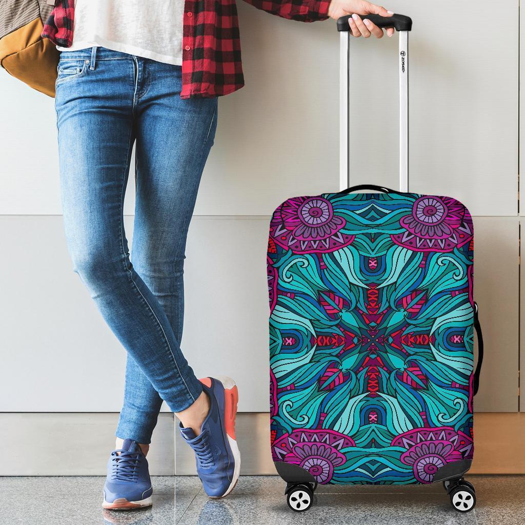 Ethnic Teal Bohemian Pattern Print Luggage Cover