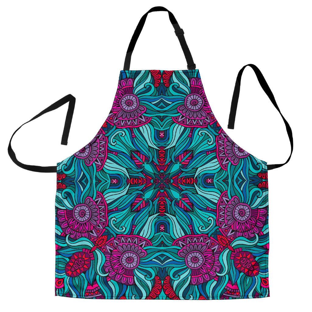 Ethnic Teal Bohemian Pattern Print Men's Apron