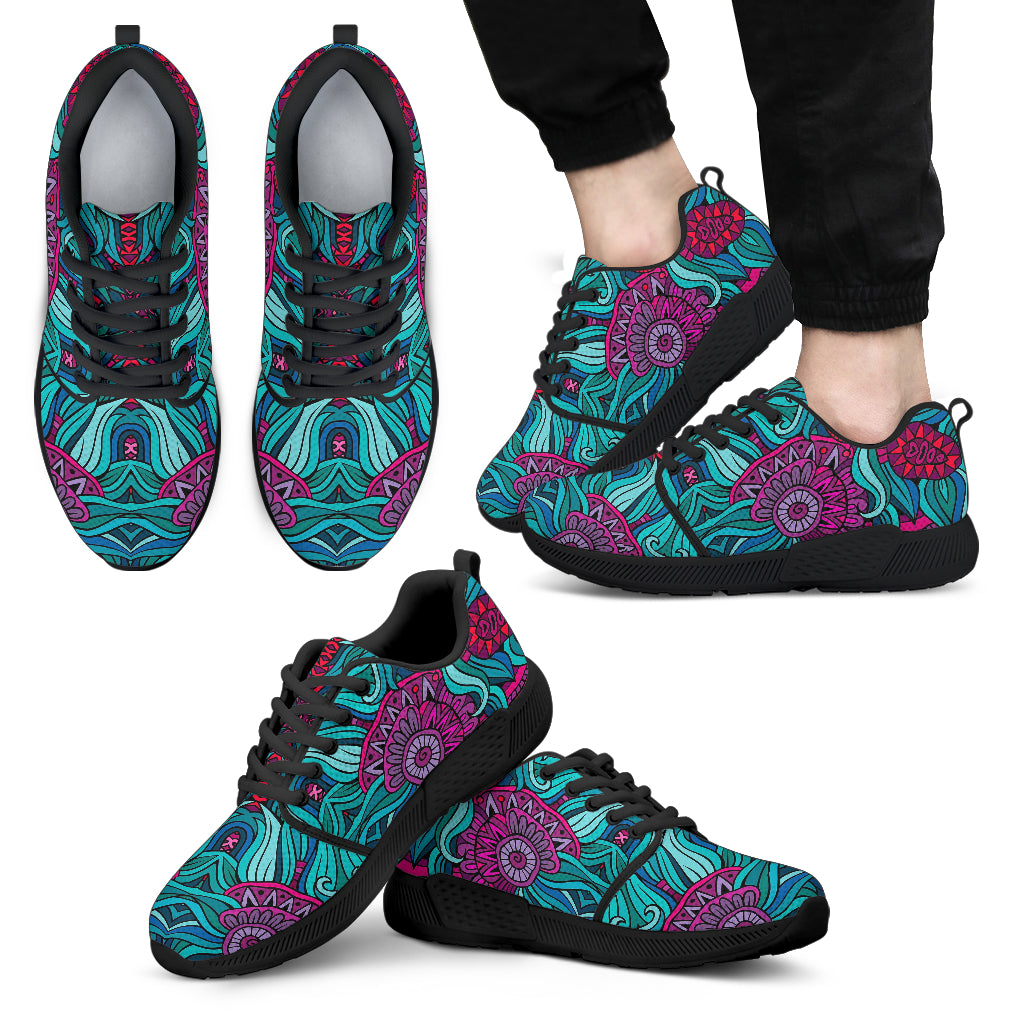 Ethnic Teal Bohemian Pattern Print Men's Athletic Shoes