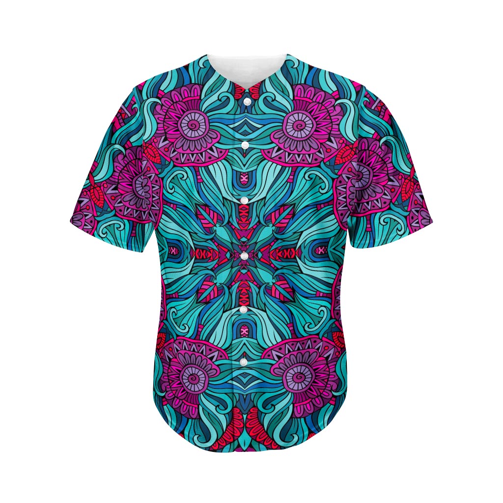 Ethnic Teal Bohemian Pattern Print Men's Baseball Jersey