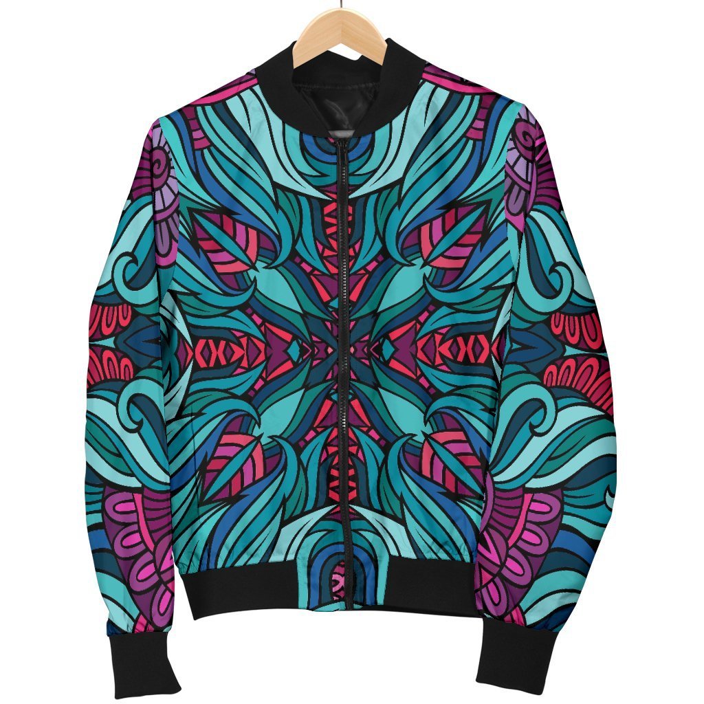 Ethnic Teal Bohemian Pattern Print Men's Bomber Jacket